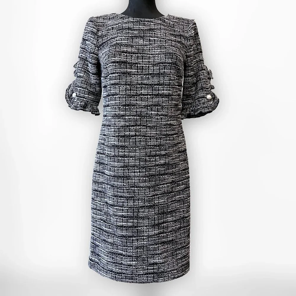 NEW! Karl Lagerfeld Paris Ruffle Pearl Trim Sleeve Dress- Size 4 - Picture 4 of 13